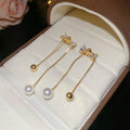 18K Gold Plated Silver Needle Zircon Bow Faux Pearl Stud Earrings Light Luxury Niche Style view 4