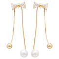 18K Gold Plated Silver Needle Zircon Bow Faux Pearl Stud Earrings Light Luxury Niche Style view 5