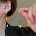 18K Gold Plated Silver Needle Zircon Bow Faux Pearl Stud Earrings Light Luxury Niche Style view 1