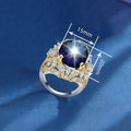 Bold Palace Style Two Tone Ring For Women, Marquise Oval Faux Sapphire Jewelry view 4