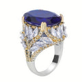 Bold Palace Style Two Tone Ring For Women, Marquise Oval Faux Sapphire Jewelry view 3
