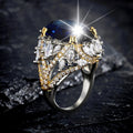 Bold Palace Style Two Tone Ring For Women, Marquise Oval Faux Sapphire Jewelry view 1