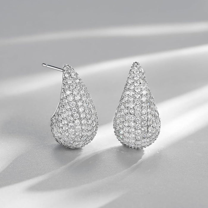 Hollow European American Teardrop Stud Earrings With Full Rhinestone Light Luxury Design