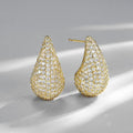 Hollow European American Teardrop Stud Earrings With Full Rhinestone Light Luxury Design view 2
