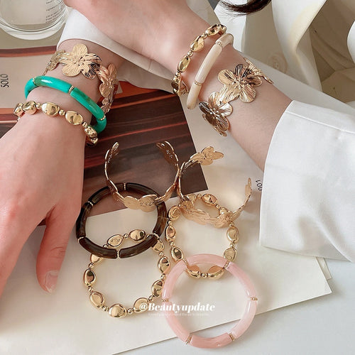 Iron Geometric Flower Bracelet Jewelry Set, European Style Statement Bangle Accessories