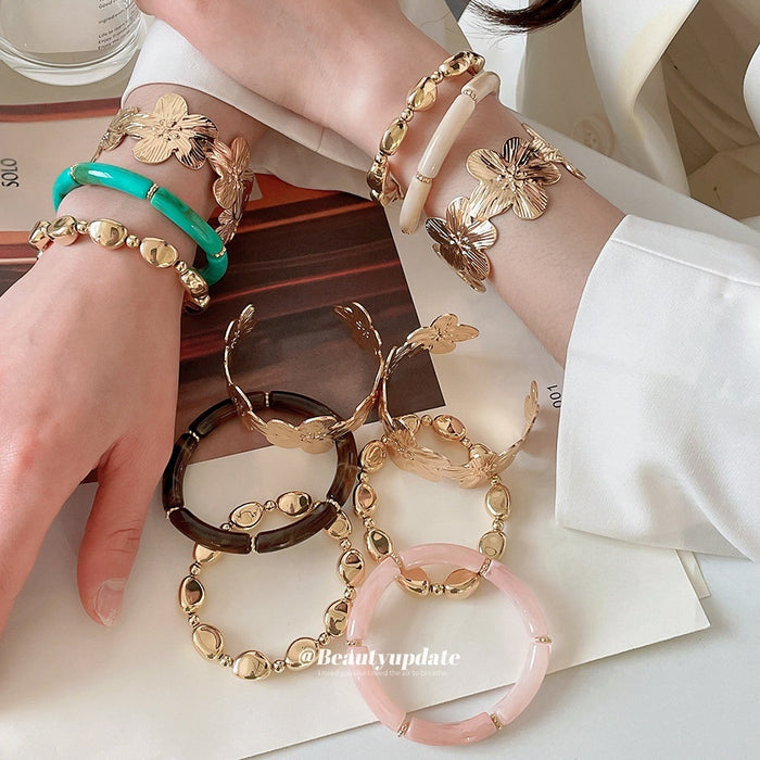 Iron Geometric Flower Bracelet Jewelry Set, European Style Statement Bangle Accessories