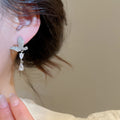 Modern Copper Zircon Butterfly Waterdrop Tassel Drop Earrings With Silver Needle For Women view 4