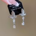 Modern Copper Zircon Butterfly Waterdrop Tassel Drop Earrings With Silver Needle For Women view 3