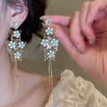 Vintage Chinese Style Copper Butterfly Flower Rhinestone Tassel Drop Earrings With Silver Posts view 4