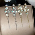 Vintage Chinese Style Copper Butterfly Flower Rhinestone Tassel Drop Earrings With Silver Posts view 1