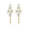 Vintage Chinese Style Copper Butterfly Flower Rhinestone Tassel Drop Earrings With Silver Posts view 5