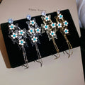 Vintage Chinese Style Copper Butterfly Flower Rhinestone Tassel Drop Earrings With Silver Posts view 3