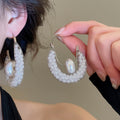 Light Luxury French Mesh U-Shaped Faux Pearl Drop Earrings With Silver Posts For Women view 1