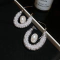 Light Luxury French Mesh U-Shaped Faux Pearl Drop Earrings With Silver Posts For Women view 4