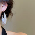 Light Luxury French Mesh U-Shaped Faux Pearl Drop Earrings With Silver Posts For Women view 3