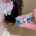 French Style Zircon Square Teardrop Faux Pearl Clip-on Earrings for Women Elegant Light Luxury view 1