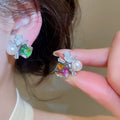 French Style Zircon Square Teardrop Faux Pearl Clip-on Earrings for Women Elegant Light Luxury view 3