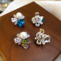 French Style Zircon Square Teardrop Faux Pearl Clip-on Earrings for Women Elegant Light Luxury view 2