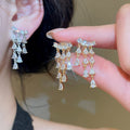 18K Gold Plated Copper Zircon Teardrop Tassel Clip-on Earrings Minimalist Fashion Jewelry view 2