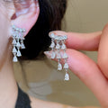 18K Gold Plated Copper Zircon Teardrop Tassel Clip-on Earrings Minimalist Fashion Jewelry view 4