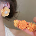 Fashion OL Floral Faux Pearl Silver Needle Stud Earrings Jewelry Set For Women view 2