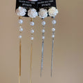 18K Gold Plated Flower Faux Pearl Clip-on Earrings Vintage Elegant Luxury Dangle Jewelry view 4