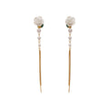 18K Gold Plated Flower Faux Pearl Clip-on Earrings Vintage Elegant Luxury Dangle Jewelry view 5