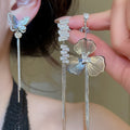 Copper Zircon Butterfly Flower Tassel Clip-on Earrings For Women, Minimalist Light Luxury Style view 2