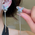 Copper Zircon Butterfly Flower Tassel Clip-on Earrings For Women, Minimalist Light Luxury Style view 4