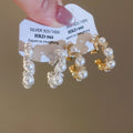18K Gold Plated Zircon Round Faux Pearl Clip-on Earrings French Vintage Minimalist Jewelry view 4
