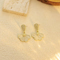 Elegant Luxury French Vintage Alloy Pearlized Enamel Flower Petal Drop Stud Statement Earrings view 4