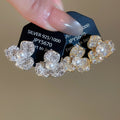 18K Gold Plated Zircon Flower Faux Pearl Clip-on Earrings French Vintage Light Luxury Jewelry view 4