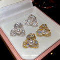 18K Gold Plated Zircon Flower Faux Pearl Clip-on Earrings French Vintage Light Luxury Jewelry view 2