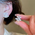 18K Gold Plated Zircon Cat Eye Stone Flower Clip-on Earrings Elegant Minimalist Jewelry view 4