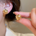 18K Gold Plated Copper Round Floral Cluster Clip-on Earrings Elegant Minimalist Office Jewelry view 4