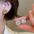 18K Gold Plated Copper Round Floral Cluster Clip-on Earrings Elegant Minimalist Office Jewelry view 2