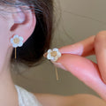 18K Gold Plated Mother Of Pearl Flower Hook Earrings For Women, Light Luxury Versatile Jewelry view 3
