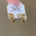 18K Gold Plated Copper Mother Of Pearl Double Layer C Shape Stud Earrings With Silver Posts view 2