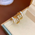 18K Gold Plated Copper Mother Of Pearl Double Layer C Shape Stud Earrings With Silver Posts view 4