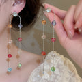 Colorful Crystal Tassel Drop Earrings With Sterling Silver Pins Fresh Sweet Geometric Round Design view 2