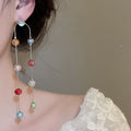 Colorful Crystal Tassel Drop Earrings With Sterling Silver Pins Fresh Sweet Geometric Round Design view 4