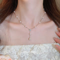 Korean Style Zircon Flower Faux Pearl Necklace Vintage Old Money Clavicle Choker view 3