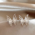 Copper Zircon Firework Butterfly Stud Earrings With Silver Pins Minimalist Korean Style view 2