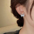 Copper Zircon Firework Butterfly Stud Earrings With Silver Pins Minimalist Korean Style view 3