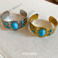 Vintage Iron Flower Open Bangle Bohemian Oval Metal Cuff Bracelet Light Luxury Retro Jewelry view 4