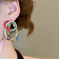 Natural Stone Wood Beaded Stud Earrings For Women, Vintage Ethnic Round Geometric Jewelry view 3