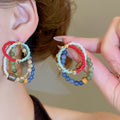 Natural Stone Wood Beaded Stud Earrings For Women, Vintage Ethnic Round Geometric Jewelry view 1