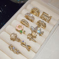Gold Plated Zircon Flower Faux Pearl Open Ring Elegant Luxury Geometric Adjustable Jewelry view 1