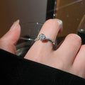 Elegant Zircon Heart Flower Open Copper Ring For Women, Geometric Round Minimalist Statement Index Finger Ring view 4
