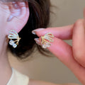 French Minimalist Copper Zircon Geometric Round Twist Stud Earrings For Women view 4